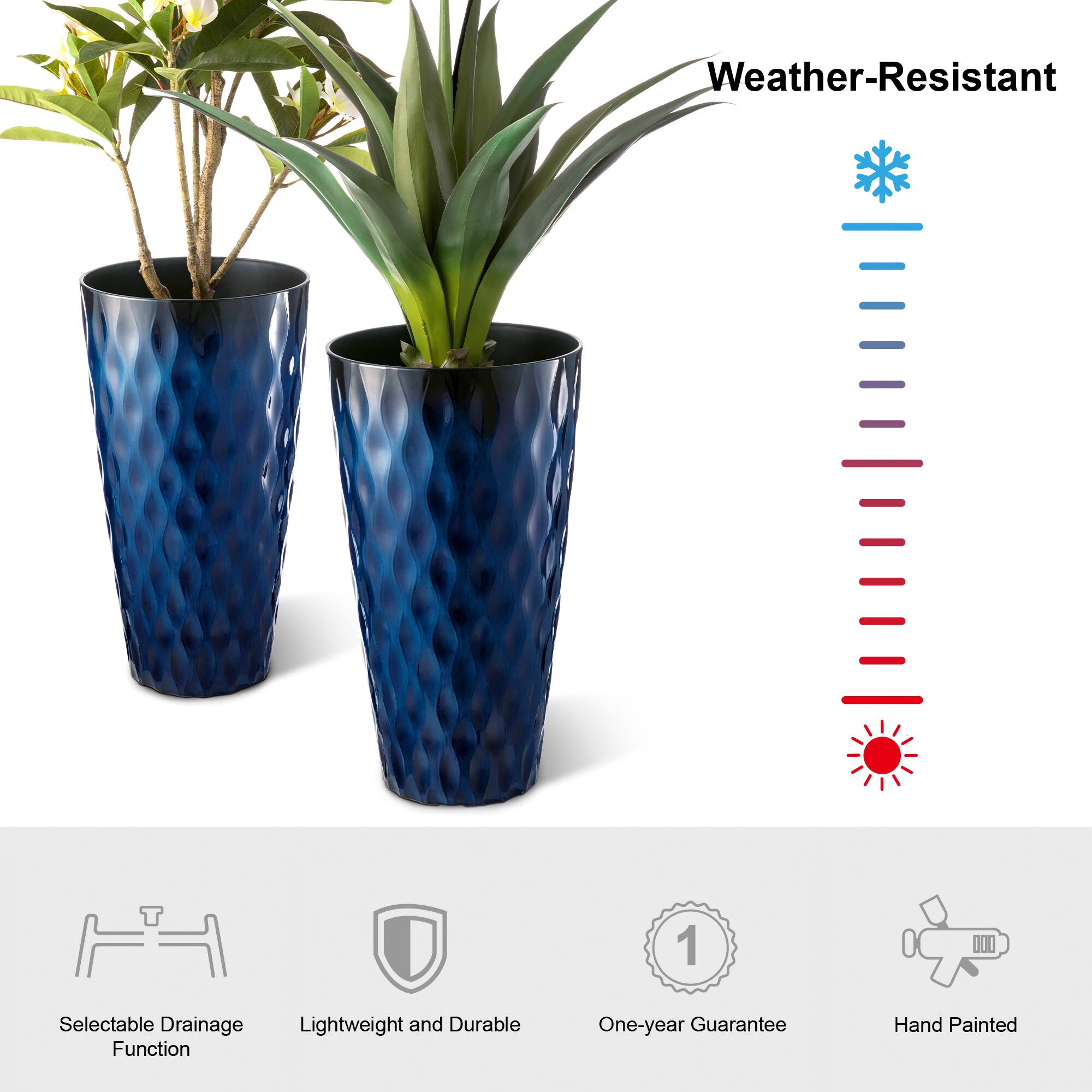 Glitzhome® 23.75" Oversized Wavy Texture Tall Plastic Planters